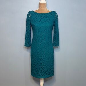 Evan Picone Turquoise Lace Long Sleeve Women’s Dress Size 6